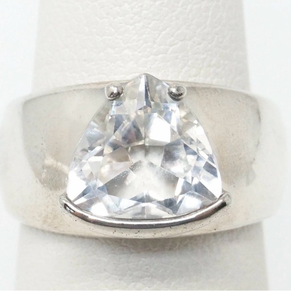 Vintage HAN CZ 925 Trillion Cut Statement Ring Size 8 1/2-NWOT